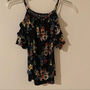 Cold shoulder flower print blouse